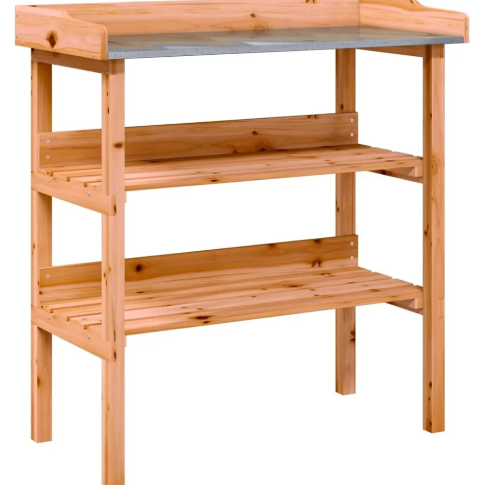 Clearance FinePRICE Kukkapöytä hyllyillä ruskea 78x38x82,5 cm täysi kuusi (56353)