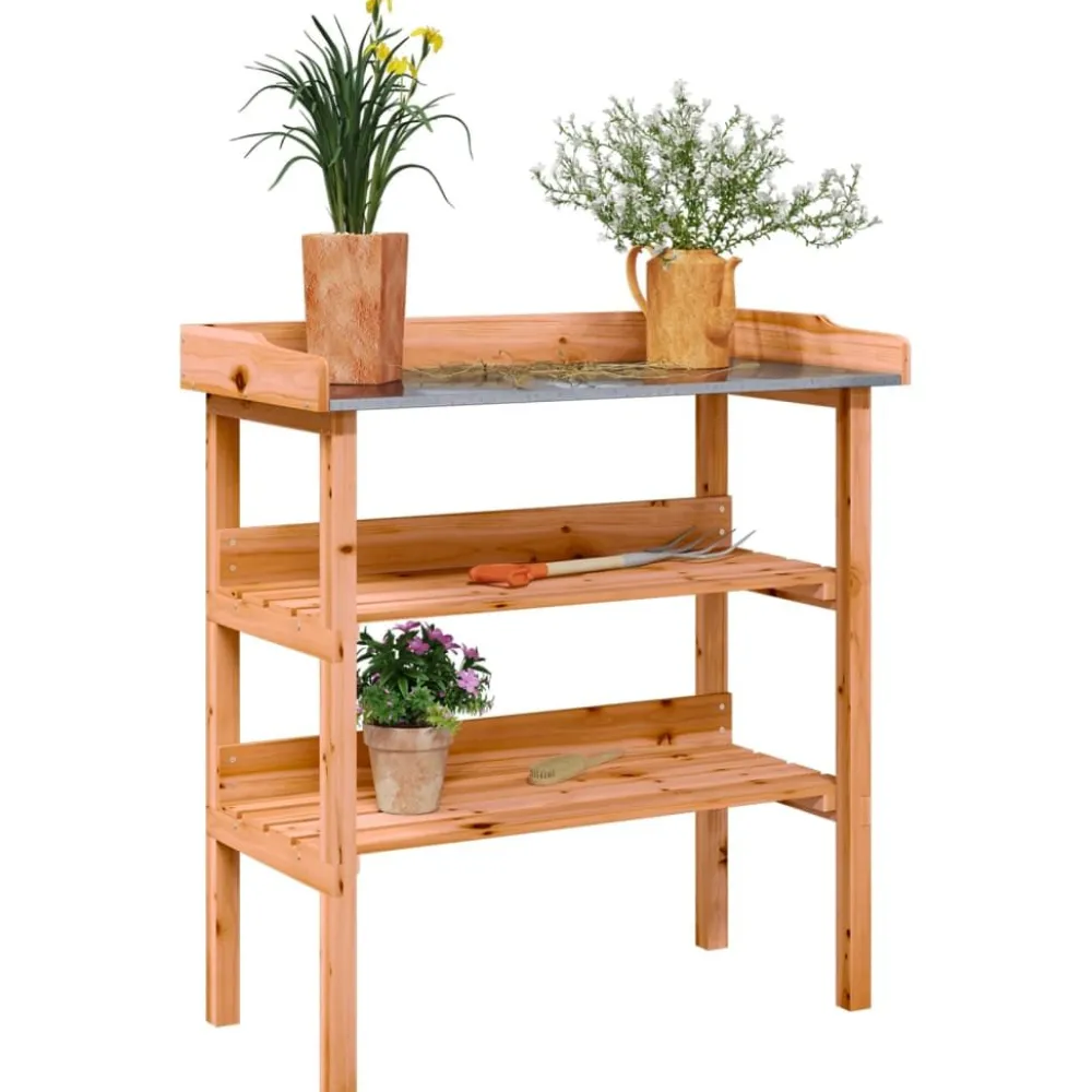 Clearance FinePRICE Kukkapöytä hyllyillä ruskea 78x38x82,5 cm täysi kuusi (56353)