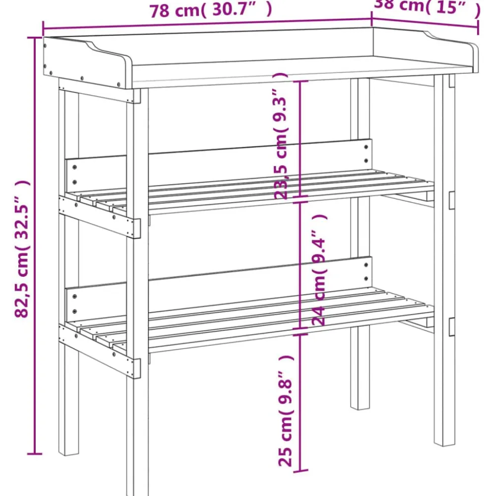 Clearance FinePRICE Kukkapöytä hyllyillä ruskea 78x38x82,5 cm täysi kuusi (56353)