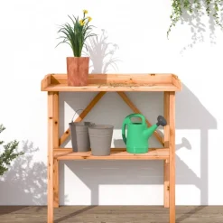 Discount FinePRICE Kukkapöytä hyllyllä ruskea 78x38x82,5 cm täysi kuusi (56350)