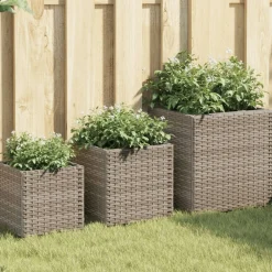 FinePRICE Kukkaruukut 3 kpl harmaa polyrottinki (66397)
