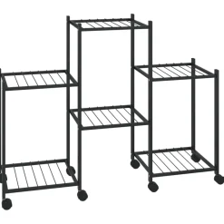 FinePRICE Kukkateline pyörillä 83x25x63,5 cm musta rauta
