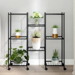 Sale FinePRICE Kukkateline pyörillä 83x25x83,5 cm musta rauta