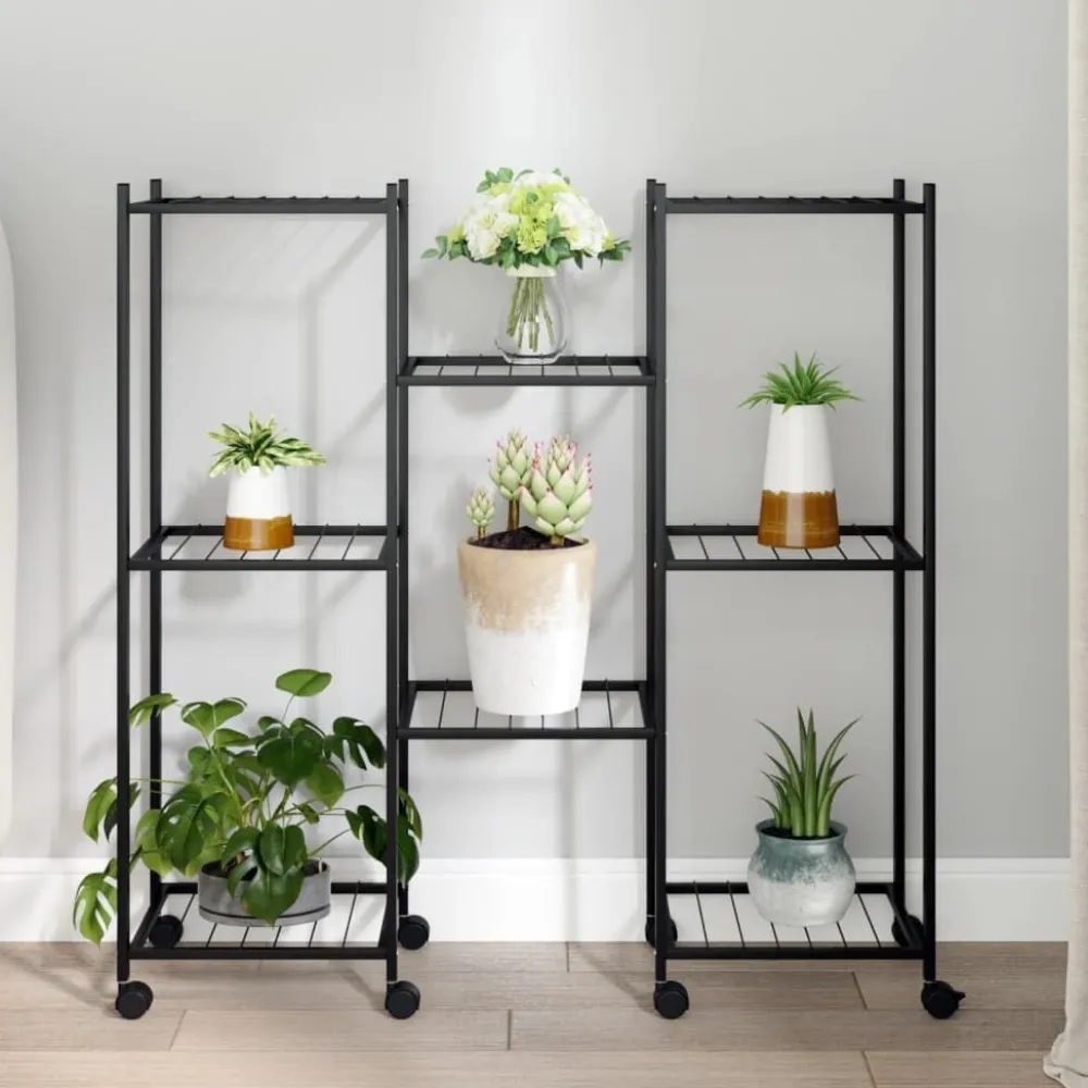 Sale FinePRICE Kukkateline pyörillä 83x25x83,5 cm musta rauta