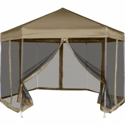 Clearance FinePRICE Kuusikulmainen pop-up katos sivuseinillä 3,6x3,1m 220g/m² taupe
