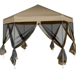 Clearance FinePRICE Kuusikulmainen pop-up katos sivuseinillä 3,6x3,1m 220g/m² taupe