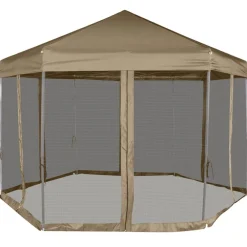 Clearance FinePRICE Kuusikulmainen pop-up katos sivuseinillä 3,6x3,1m 220g/m² taupe