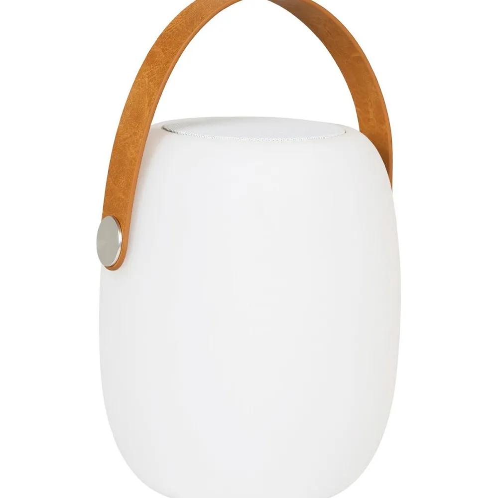 Discount House Nordic Ladattava pöytävalaisin Cardiff, Bluetooth-kaiuttimella, ø18cm, sisä- ja ulkokäyttöön, valkoinen/ruskea