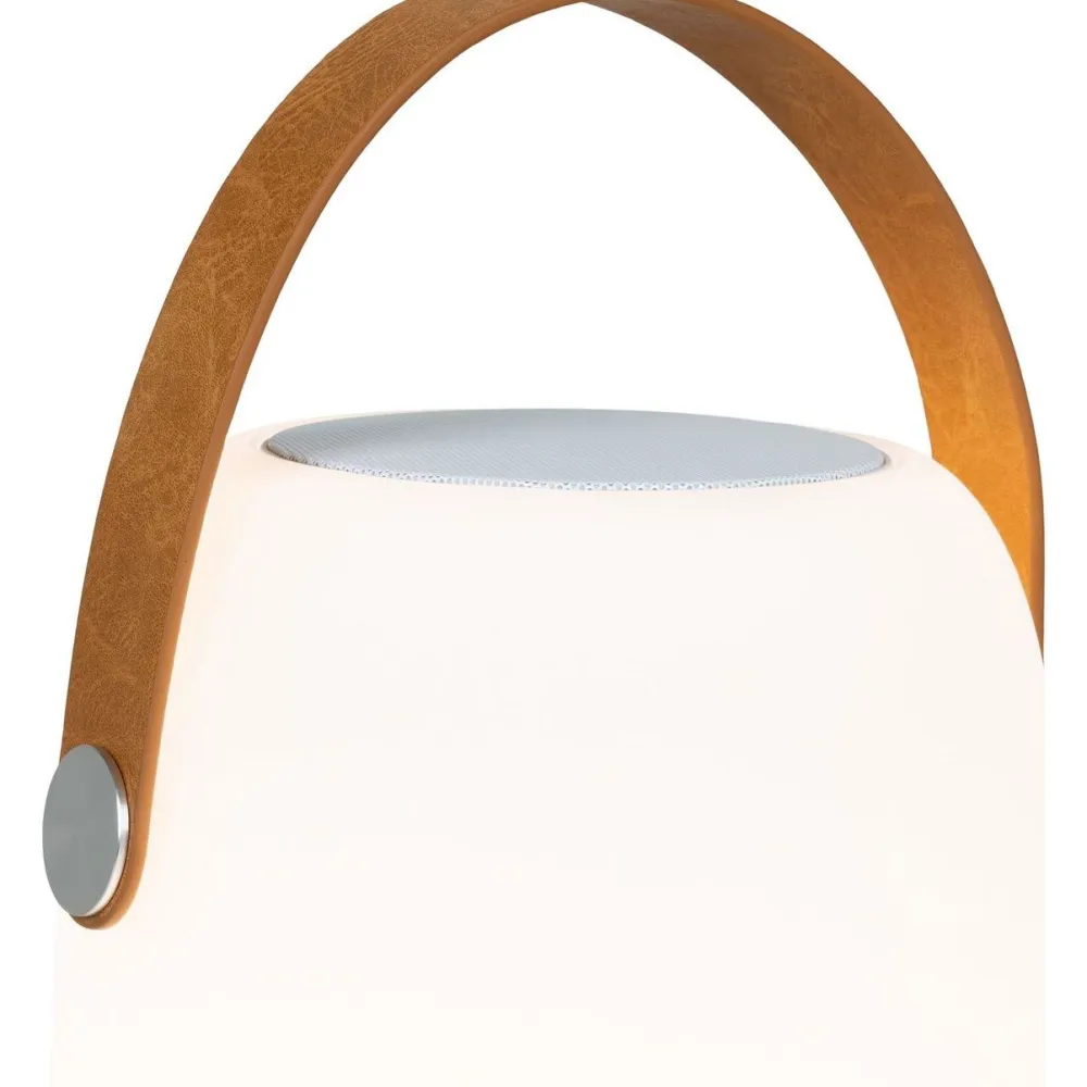 Discount House Nordic Ladattava pöytävalaisin Cardiff, Bluetooth-kaiuttimella, ø18cm, sisä- ja ulkokäyttöön, valkoinen/ruskea
