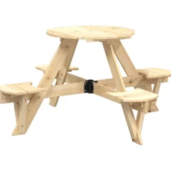 Outlet FinePRICE Lasten piknikpöytä 4 lapselle aurinkovarjo pyöreä täysi kuusi (81621)