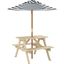 Best FinePRICE Lasten piknikpöytä 4 lapselle aurinkovarjolla täysi kuusi (81614)