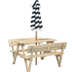 New FinePRICE Lasten piknikpöytä 4 lapselle aurinkovarjolla täysi kuusi (81618)