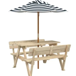 New FinePRICE Lasten piknikpöytä 4 lapselle aurinkovarjolla täysi kuusi (81618)