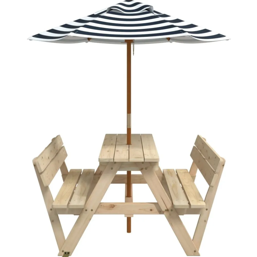 New FinePRICE Lasten piknikpöytä 4 lapselle aurinkovarjolla täysi kuusi (81618)