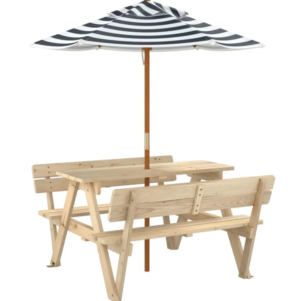 New FinePRICE Lasten piknikpöytä 4 lapselle aurinkovarjolla täysi kuusi (81618)