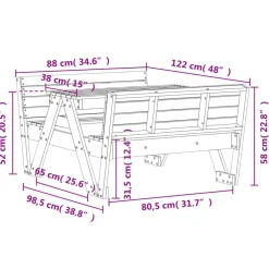 Outlet FinePRICE Lasten piknikpöytä 88x122x58 cm, eri materiaaleja ja värejä (33989)