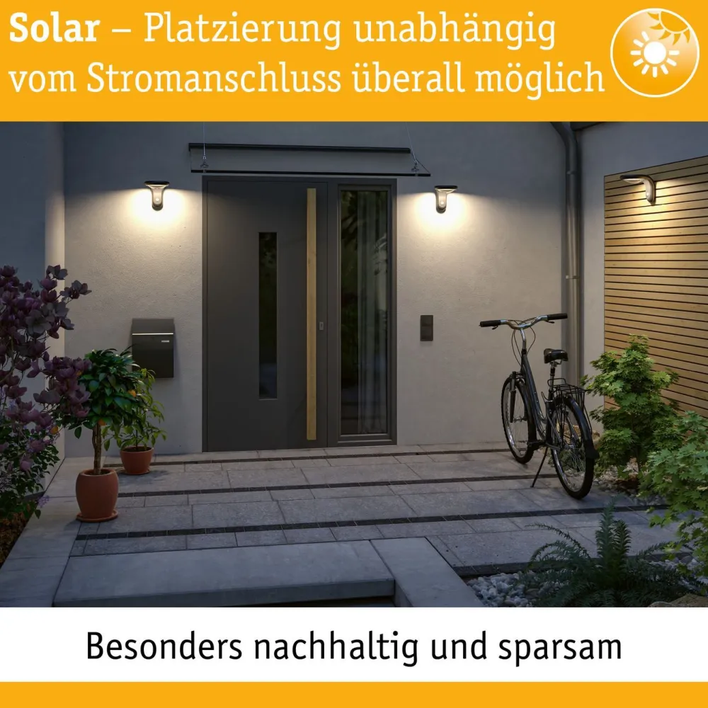 Discount Paulmann Lattiavalaisin aurinkokennolla Pauleen Solar Elegance, IP44, 3000K, musta/harmaa