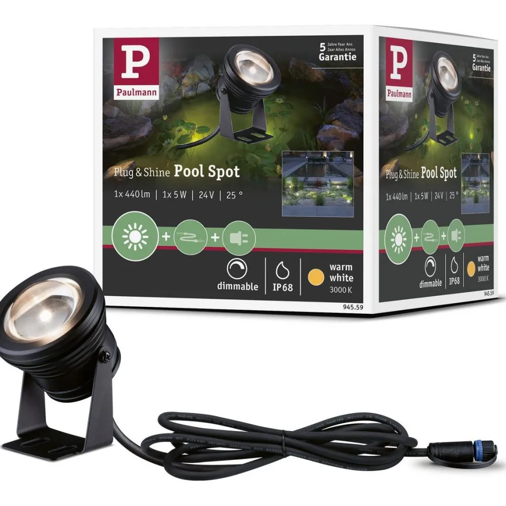Outlet Paulmann LED-allasvalaisin Plug & Shine, IP68, 3000K, 5W, musta