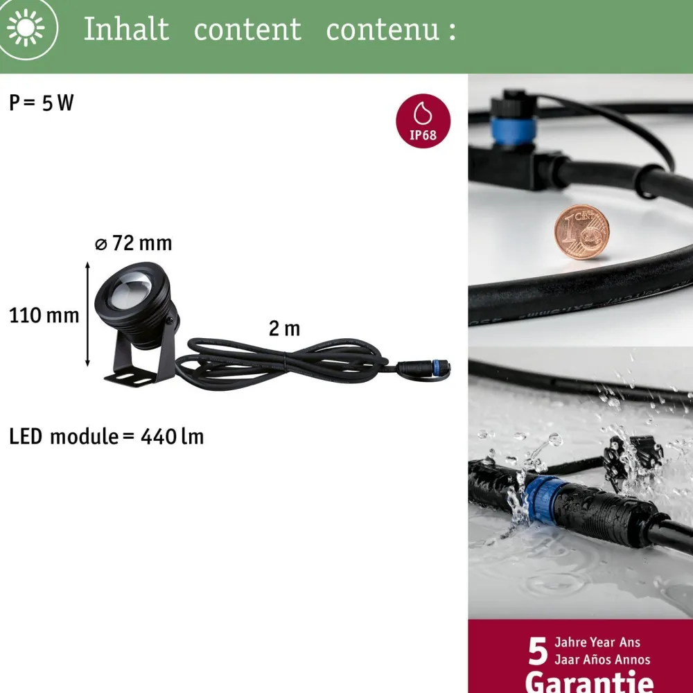 Outlet Paulmann LED-allasvalaisin Plug & Shine, IP68, 3000K, 5W, musta