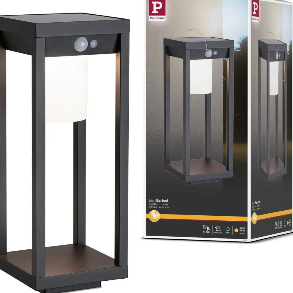 Sale Paulmann LED-aurinkokennovalaisin Marisol, IP44, 3000K, liiketunnistin, musta