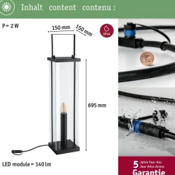 Paulmann LED-lyhty Plug & Shine Classic, 69.5cm, IP44, 1900K, antrasiitti