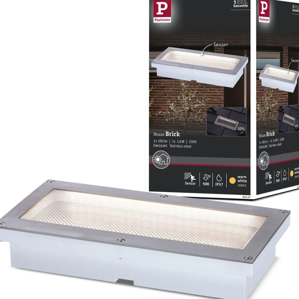 Online Paulmann LED-terassivalaisin liiketunnistimella Brick, IP67, 20x10cm, 3000K, alumiini