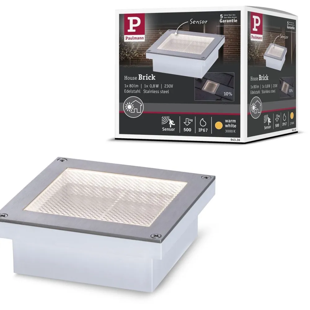 Sale Paulmann LED-terassivalaisin liiketunnistimella Brick, IP67, 10x10cm, 3000K, alumiini