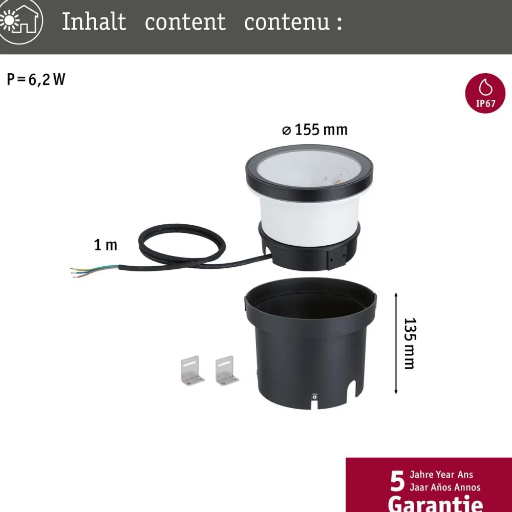 Discount Paulmann LED-terassivalaisin Ocos, IP67, 17.7cm, 3000K, antrasiitti