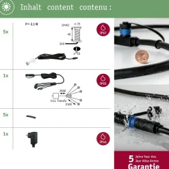 New Paulmann LED-terassivalaisinsarja Plug & Shine MicroPen II, 5-osainen, IP67, 3000K, hopea