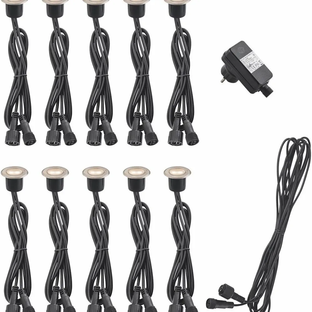 Clearance Malmbergs LED-terassivalosarja Kos 10x0.15W, IP67, harjattu teräs