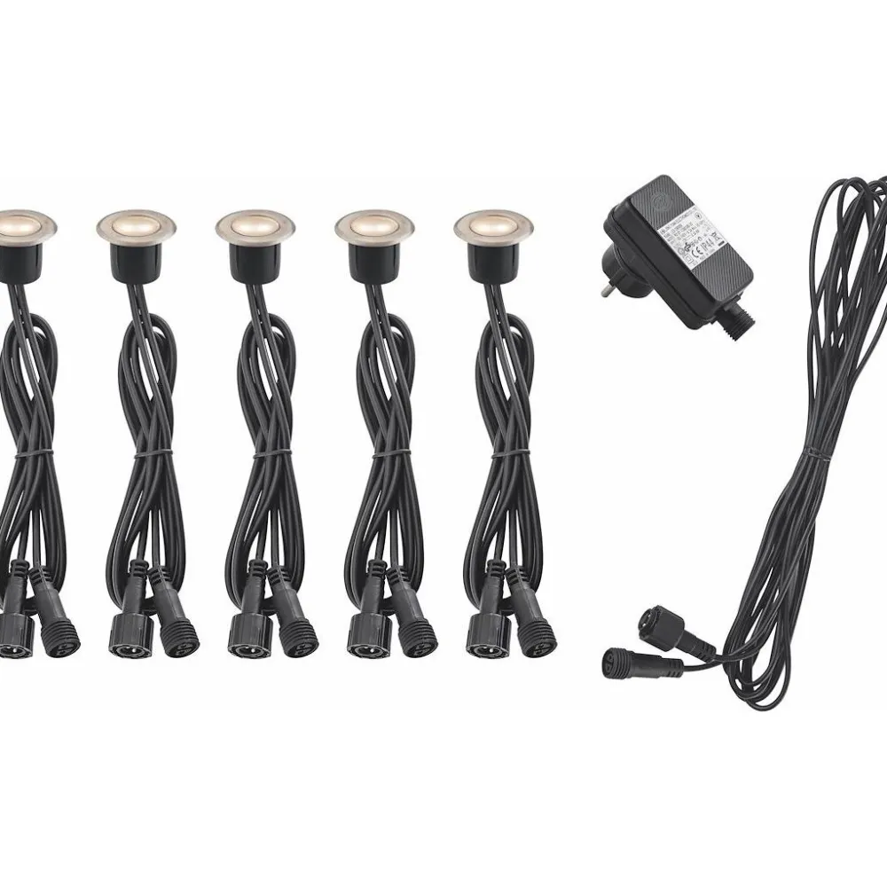 Discount Malmbergs LED-terassivalosarja Kos 5x0.15W, IP67, harjattu teräs