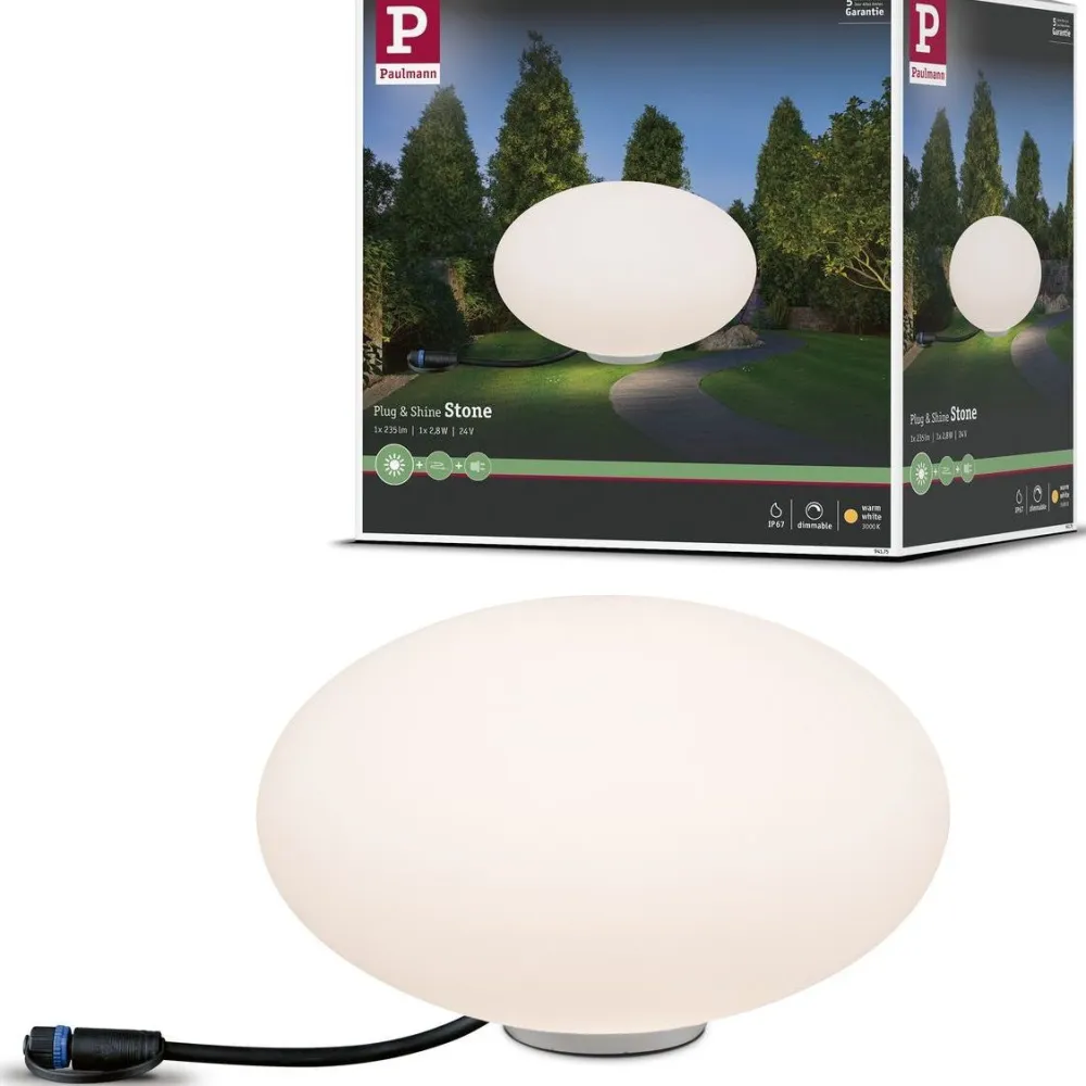 Outlet Paulmann LED-ulkovalaisin Plug & Shine Stone, IP67, 3000K, valkoinen