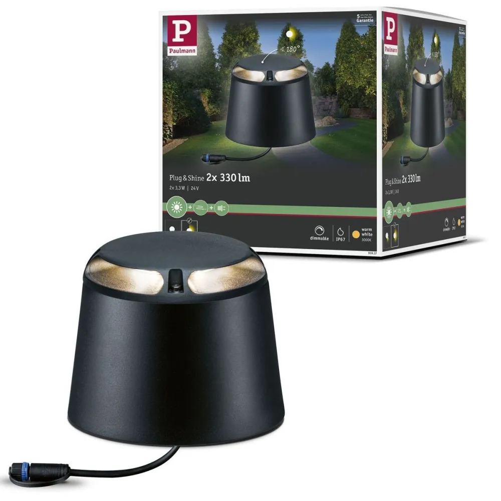 Clearance Paulmann LED-ulkovalaisin Plug & Shine, IP67, 3000K, pinta-asennettava, antrasiitti
