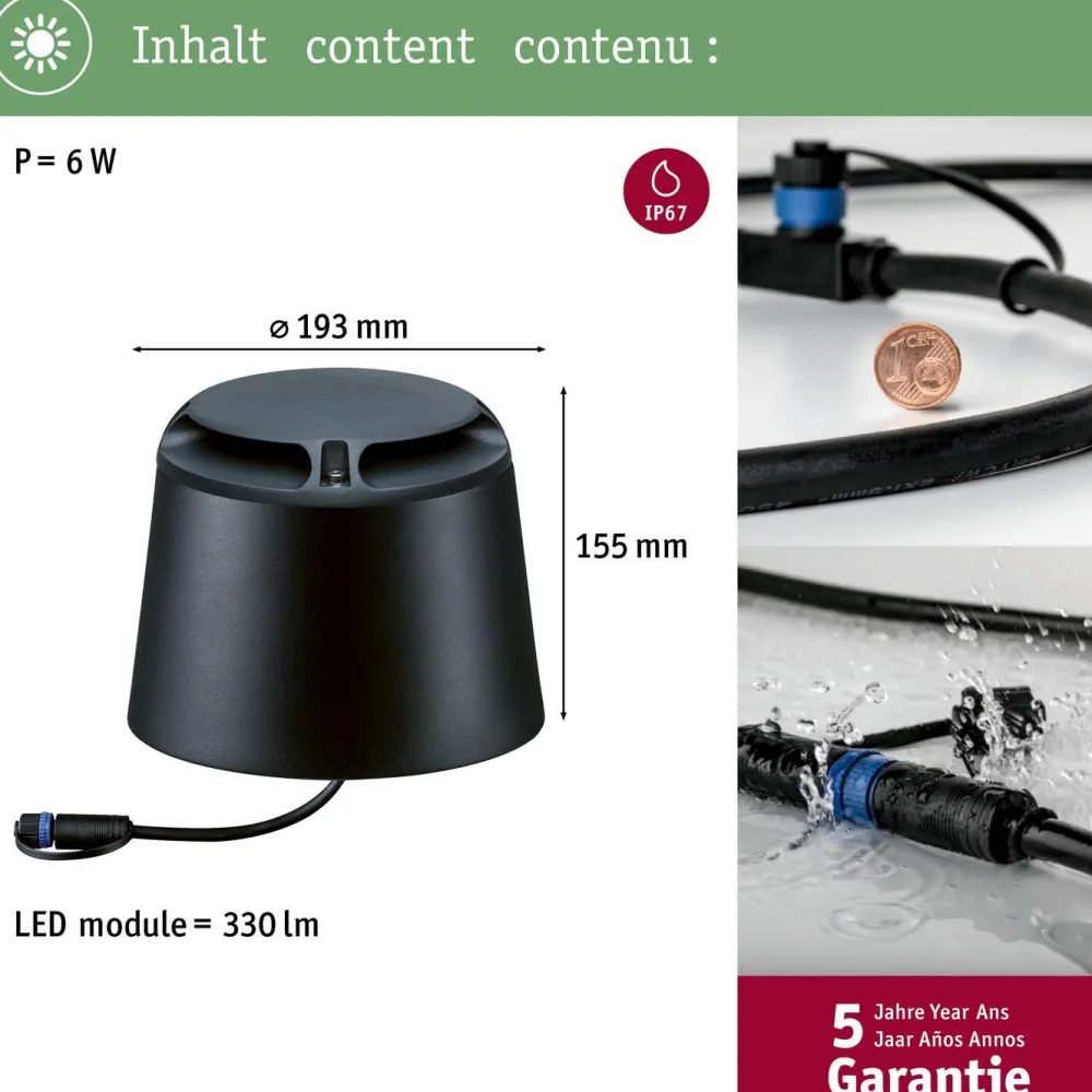 Clearance Paulmann LED-ulkovalaisin Plug & Shine, IP67, 3000K, pinta-asennettava, antrasiitti