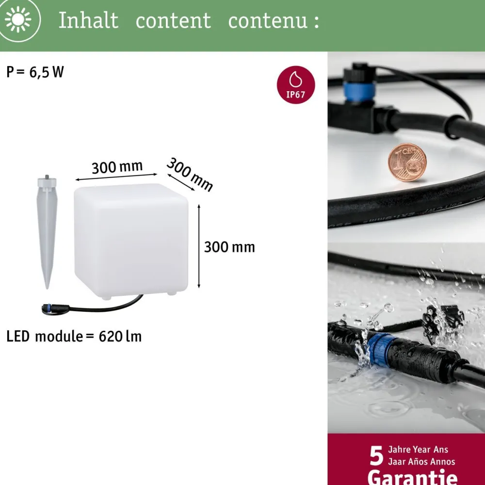 Outlet Paulmann LED-ulkovalaisin Plug & Shine Cube, IP67, 3000K, valkoinen