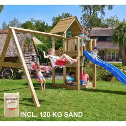 Hot Jungle Gym Leikkikeskus Cubby ja Swing Module X'tra sis. 120 kg hiekkaa ja sinisen liukumäen