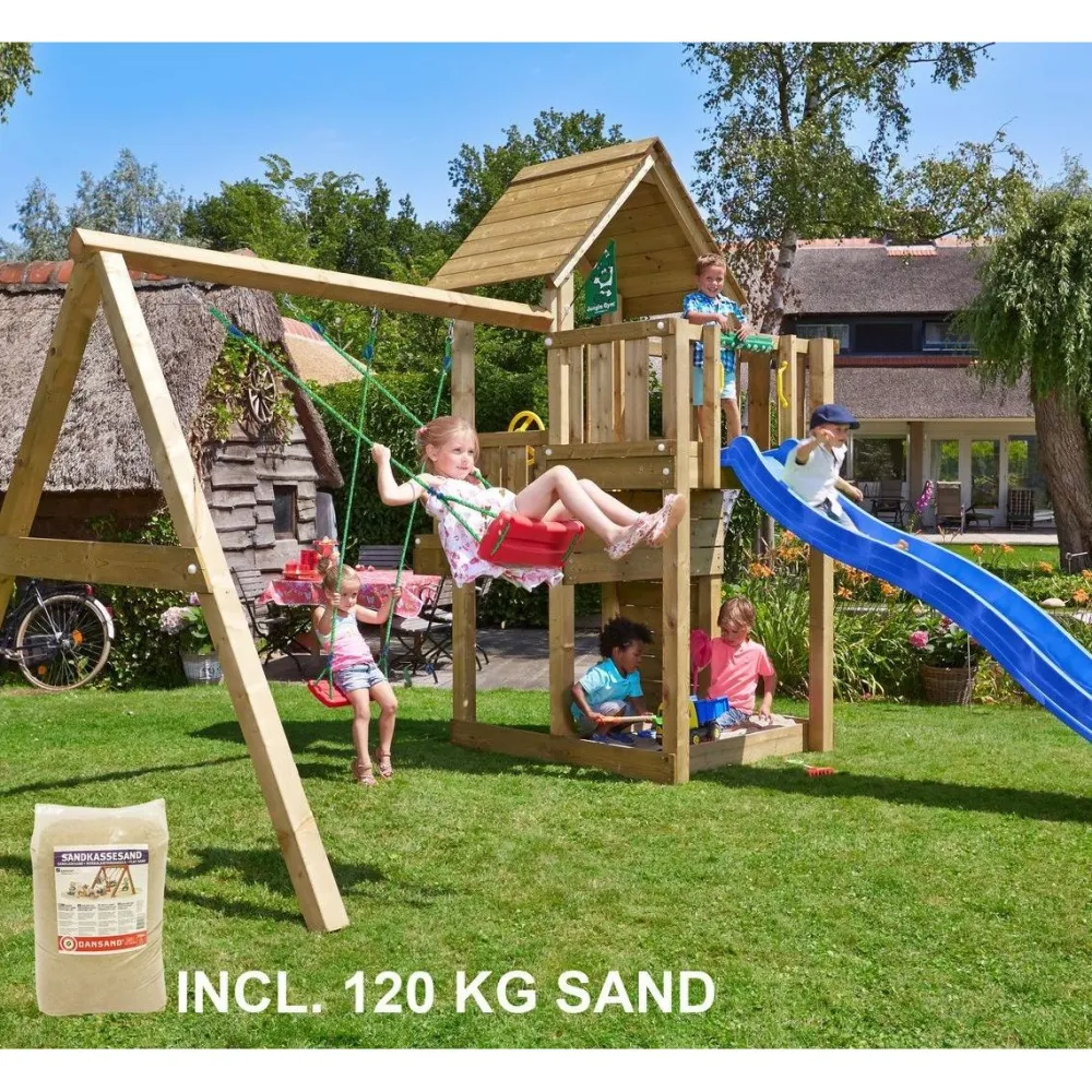 Hot Jungle Gym Leikkikeskus Cubby ja Swing Module X'tra sis. 120 kg hiekkaa ja sinisen liukumäen