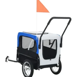 Clearance FinePRICE Lemmikkikärry pyörään/juoksurattaat, 97x56x135cm, harmaa/sininen