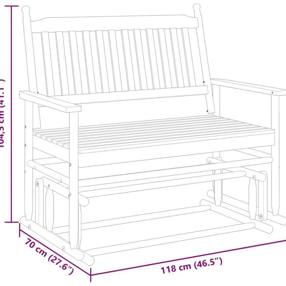 FinePRICE Liukupenkki musta 118x70x104,5 cm täysi haapa (08866)