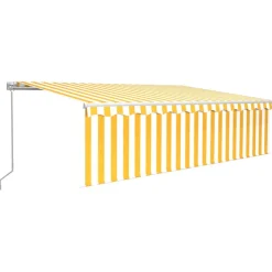 New FinePRICE Manuaalisesti kelattava markiisi 2 verho/LED 3x2,5 m keltainen/valkoinen