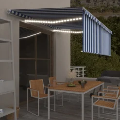 New FinePRICE Manuaalisesti kelattava markiisi 2 verho/LED 3x2,5 m keltainen/valkoinen