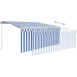 New FinePRICE Manuaalisesti kelattava markiisi 2 verho/LED 3x2,5 m keltainen/valkoinen