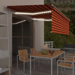 New FinePRICE Manuaalisesti kelattava markiisi 2 verho/LED 3x2,5 m keltainen/valkoinen