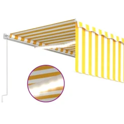 New FinePRICE Manuaalisesti kelattava markiisi 2 verho/LED 3x2,5 m keltainen/valkoinen