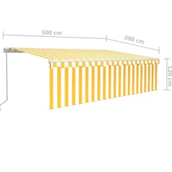 New FinePRICE Manuaalisesti kelattava markiisi 2 verho/LED 3x2,5 m keltainen/valkoinen