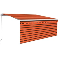 New FinePRICE Manuaalisesti kelattava markiisi 2 verho/LED 3x2,5 m keltainen/valkoinen