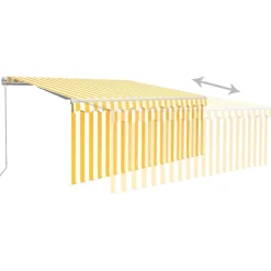 New FinePRICE Manuaalisesti kelattava markiisi 2 verho/LED 3x2,5 m keltainen/valkoinen