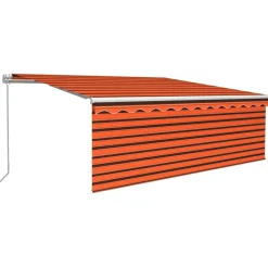 New FinePRICE Manuaalisesti kelattava markiisi 2 verho/LED 3x2,5 m keltainen/valkoinen