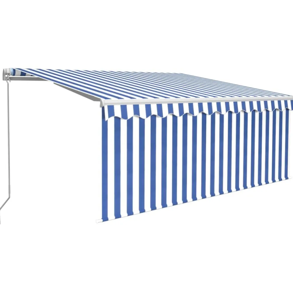 Sale FinePRICE Manuaalisesti kelattava markiisi 2 verhoilla 3x2,5m sininen/valkoinen