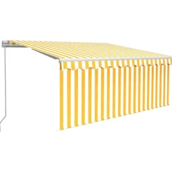 Sale FinePRICE Manuaalisesti kelattava markiisi 2 verhoilla 3x2,5m sininen/valkoinen